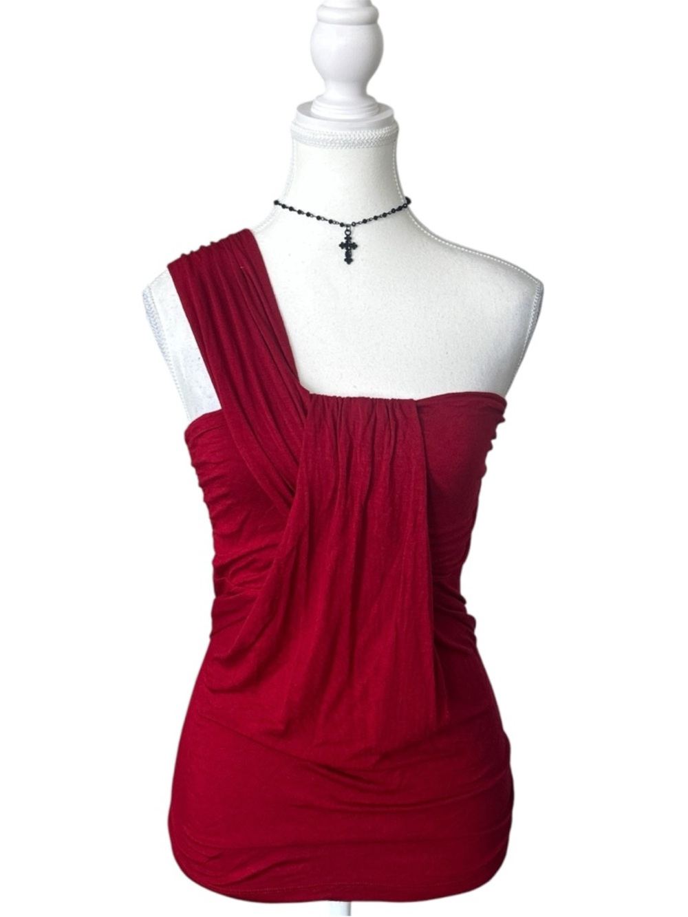 Y2K “Rickis” Red Abstract Style One Shoulder Sleeveless Top